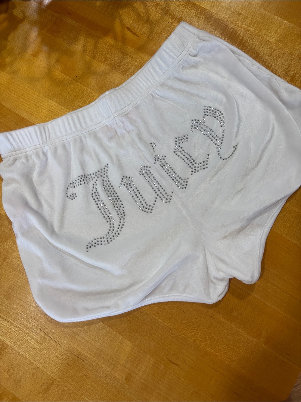 Juicy Couture Velour Whote Rhinestoned Lounge Shorts